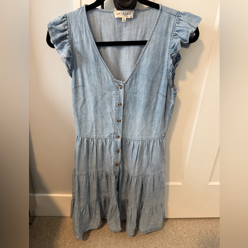 En Creme Light Blue Mini Dress